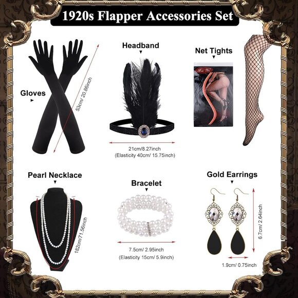 1920s Flapper Dress Sequin Fringe Midi Roaring Gatsby Costume Accessories - Picture 5 of 5